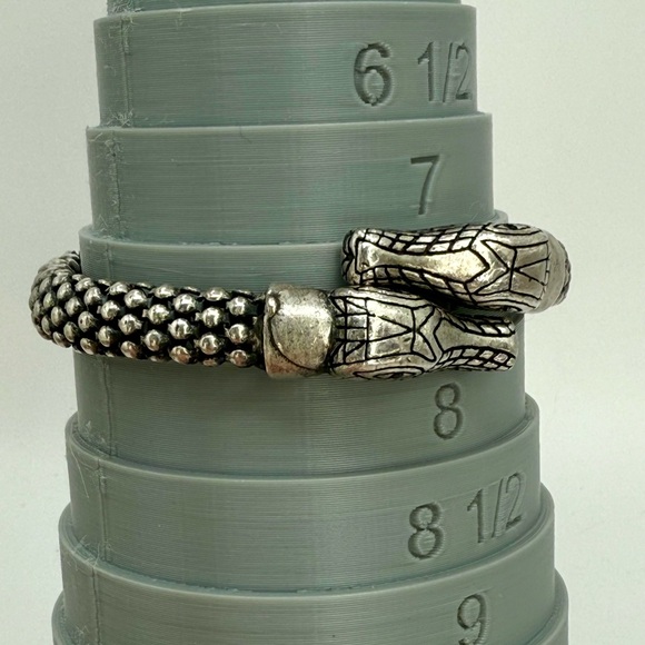 Vintage Silver-Tone Double Alligator Head Bracelet Bead Coil w Rhinestone Eyes - Picture 16 of 17